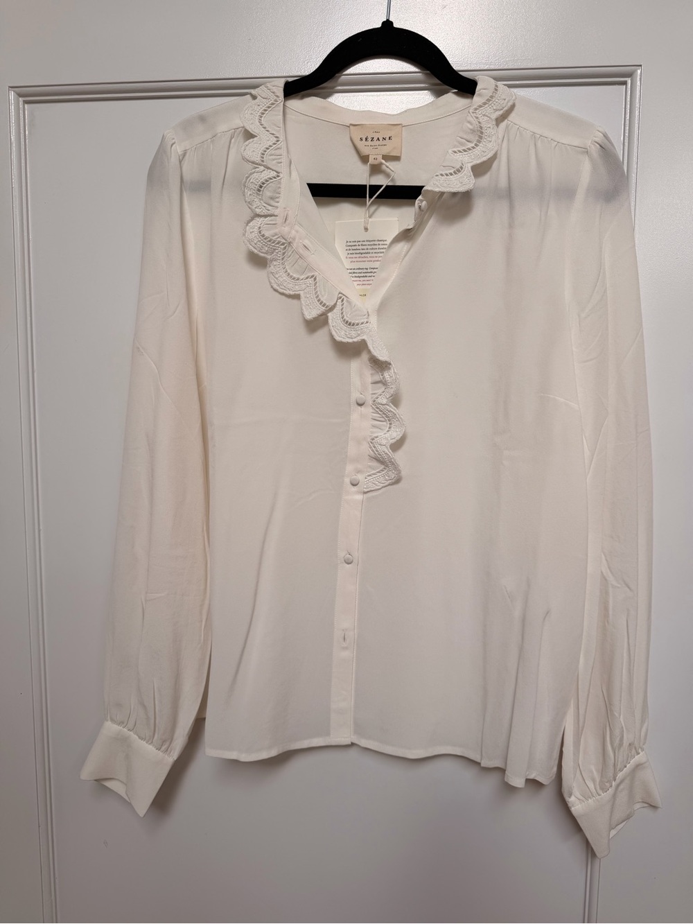 NWT Sézane Chemise Chloé Silk Button Down Blouse - Ecru/Cream Size US 10